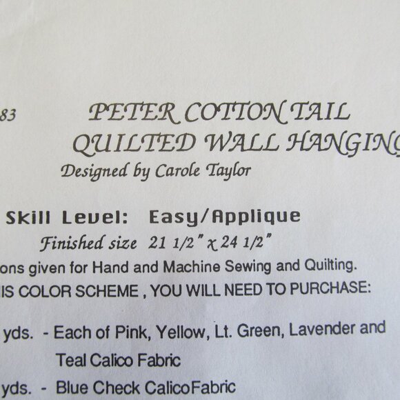 Carole Taylor Designers Ltd Piecing Applique Pattern "Quilted Bunny Wall Hanging - Picture 8 of 9